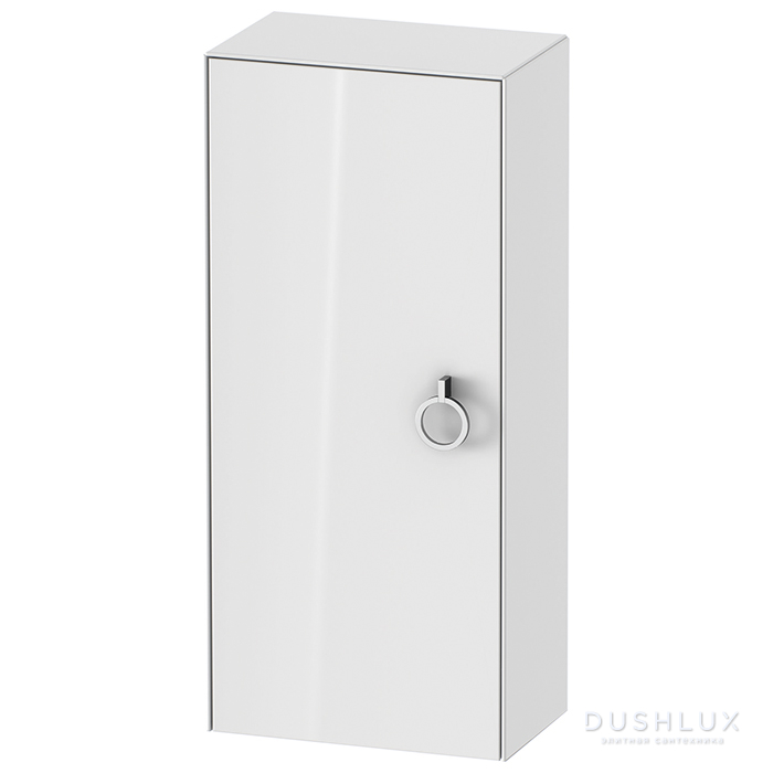 Фото Duravit White Tulip Шкафчик подвесной 40x24x88 см, 1 дверца, 2 стекл. полки с алюм., петли справа, цвет: белый высокоглянцевый