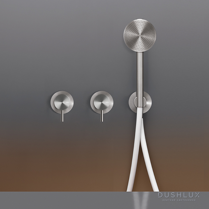 Фото CEA Design MILO360 Смеситель для ванны/душа, настенный, с ручным душем, цвет: нержавеющая сталь/белый