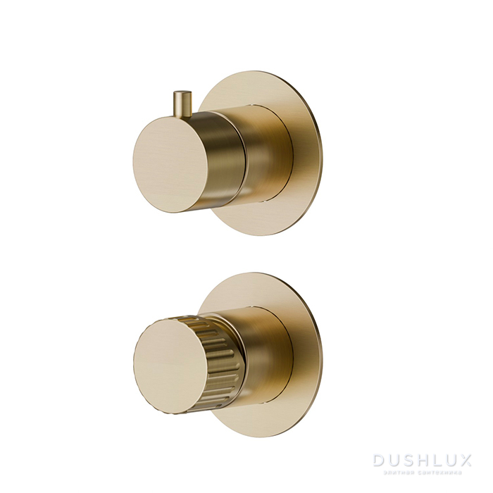 Фото Newform Steel Line Смеситель для душа, встраиваемый, на 2 выхода, цвет: PVD Brushed pale gold