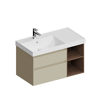 Kerama Marazzi Cubo Тумба 90см., подвесная, с ящиками, левая, цвет: лимо матовая/орех