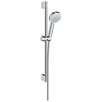 Hansgrohe Crometta Vario Душевой набор: штанга 650mm, ручной душ 100, 4jet (Rain, обычная, Shampoo, массажная), EcoSmart, шланг, цвет: белый/хром
