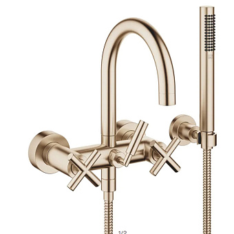 Dornbracht Tara Смеситель для ванны, настенный, с ручным душем, цвет: Шампанское сатинированное