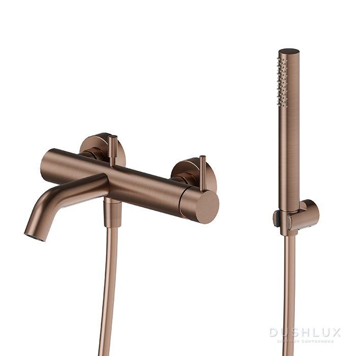 Фото Newform X-Steel 316 Смеситель для ванны, настенный, с ручным душем и шлангом 150см., цвет: PVD Brushed copper bronze