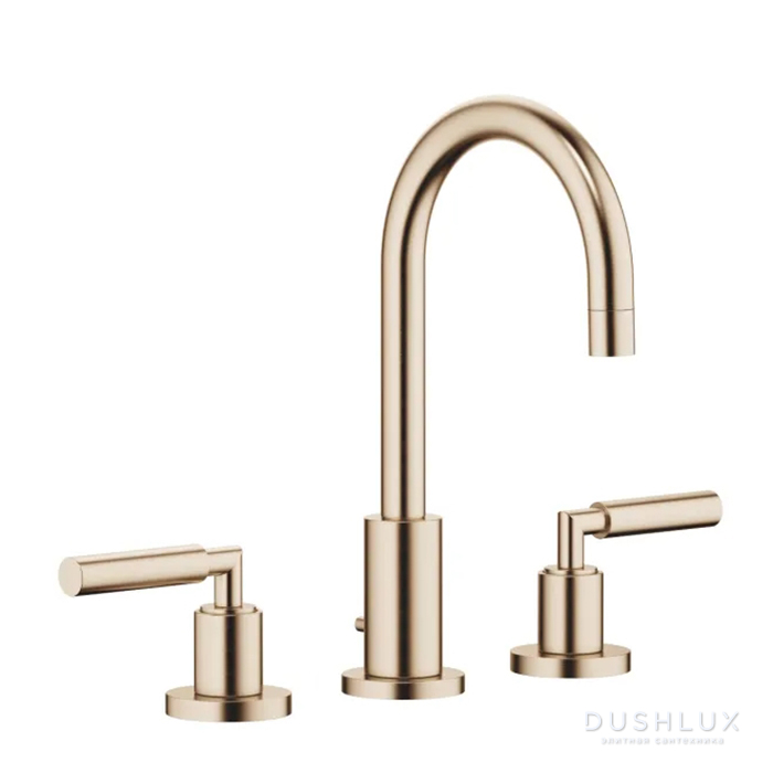 Фото Dornbracht Tara Смеситель для раковины, на 3 отв., с донным клапаном, цвет: Шампанское сатинированное