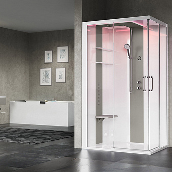 Novellini Skill A Душевая кабина 120х90х217.5cмм., Sx, Essential, поддон 12.5см., с термостатическим смесителем, стекло, цвет: белый глянцевый/Light grey