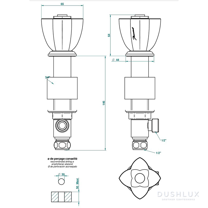 THG Petale de cristal bleu Вентиль смесителя для раковины, стекло синее ...