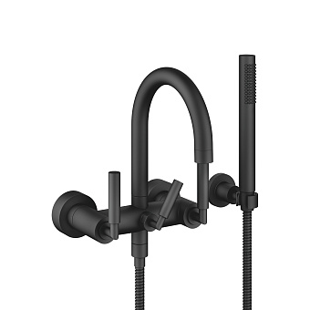 Dornbracht Tara. Смеситель для ванны, настенный, с ручным душем и держателем, цвет: чёрный матовый