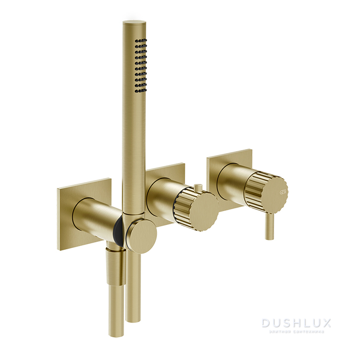 Фото Gessi Incastri Смеситель для душа, настенный, с ручным душем, цвет: Brass Brushed PVD