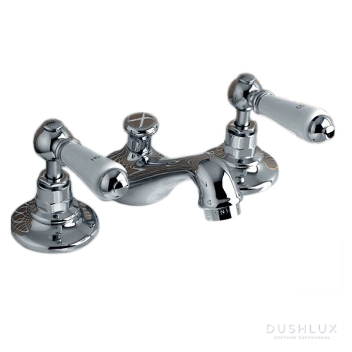 Фото Devon&Devon Dandy Смеситель для биде на 3 отв., с донным клапаном, c ручками белыми, цвет: хром