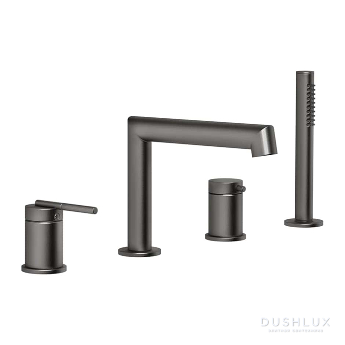 Фото Gessi Ingranaggio Смеситель на борт ванны, на 4 отв., с ручным душем, цвет: Black Metal Brushed PVD