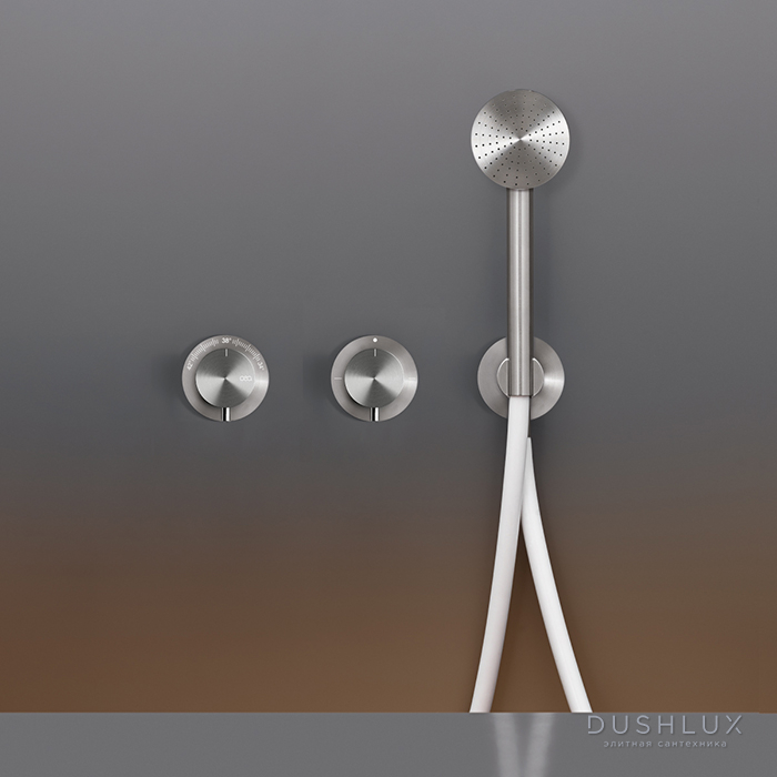 Фото CEA Design MILO360 Смеситель для ванны/душа, настенный, термостатический, с ручным душем, цвет: нержавеющая сталь/белый