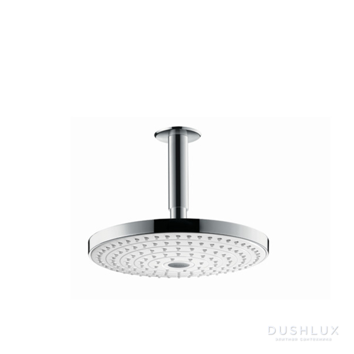 Фото Hansgrohe Raindance Select S Верхний душ d240мм, 2jet (RainAir, Rain), шарнирное соединение, G1/2, с потолочным держателем 100мм, цвет: белый/хром