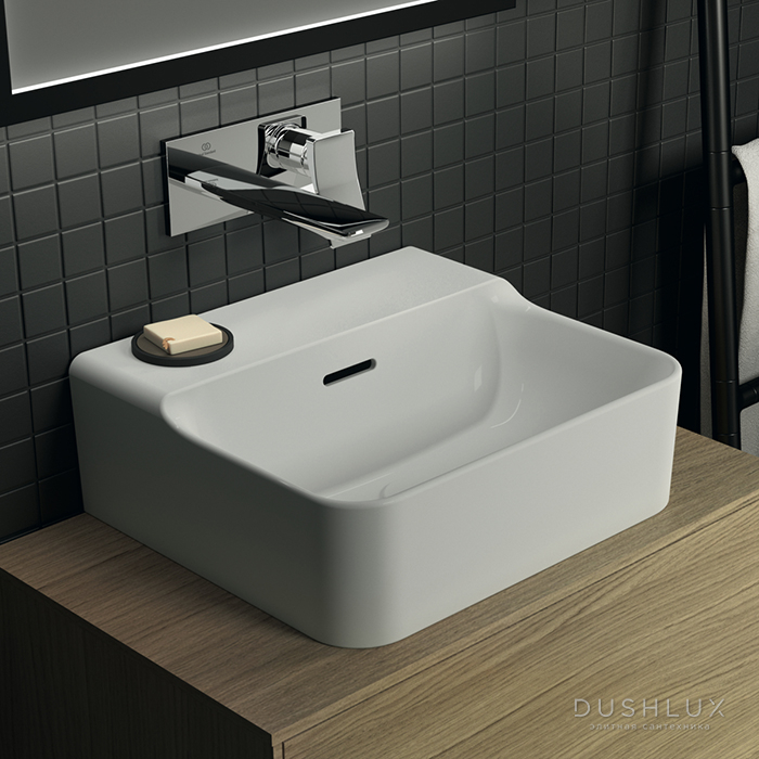 Фото Ideal Standard Conca Раковина 400x350x165 мм, подвесная/накладная, с переливом без отверстий под смесистель, без крепежа, цвет: белый глянец
