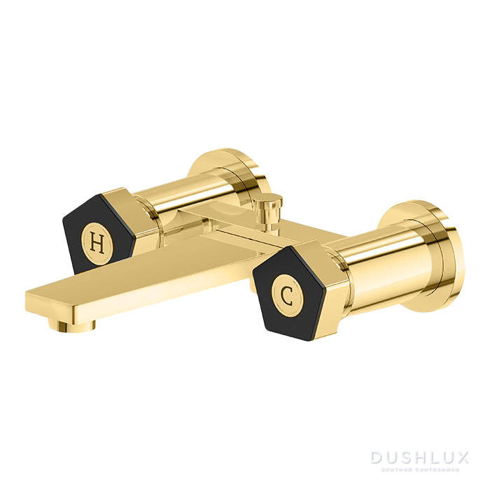 Фото Newform ParkLE Смеситель для ванны, настенный, цвет: PVD glossy gold/черный матовый