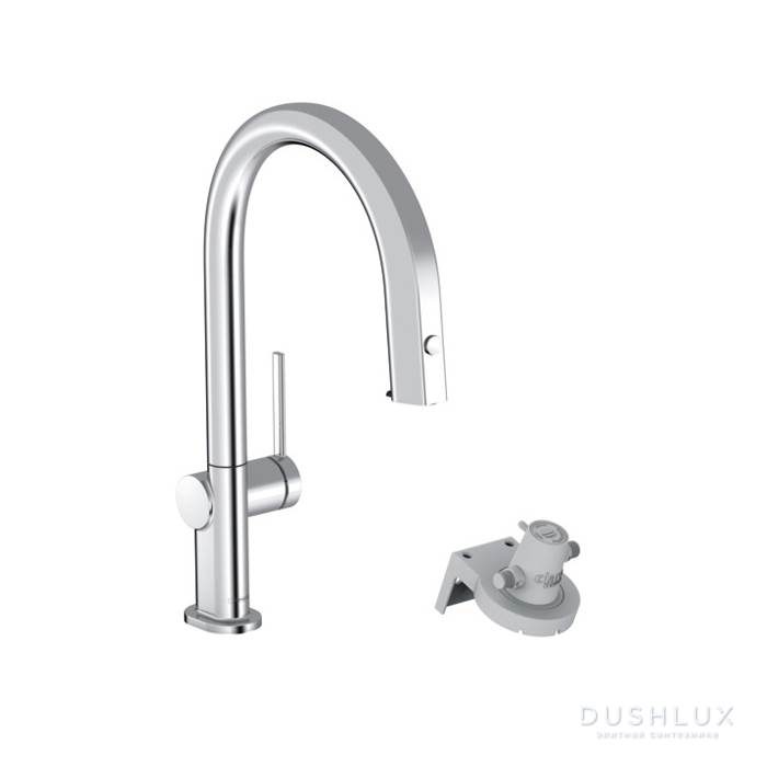 Фото Hansgrohe Aqittura Смеситель для кухни, 1 отв., с вытяжным изливом 1jet и функцией фильтрации, цвет: хром