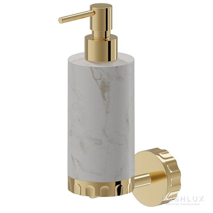 Фото Newform Ionika allure accessori Дозатор для мыла подвесной, белый мрамор, цвет: PVD glossy gold