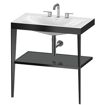 Duravit XViu Консоль напольная, 80x48x85см с полкой, с раковиной без перелива, 3 отв., цвет: black matt/flannel grey high gloss lacquer