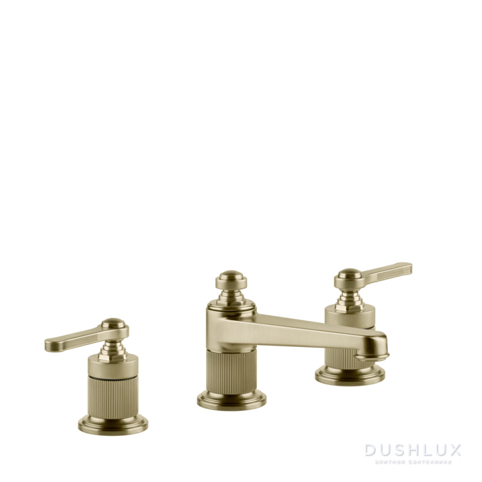 Фото Gessi Venti20 Смеситель для раковины, на 3 отв., высота излива 50 мм., с донным клапаном, цвет: Brushed Brass PVD