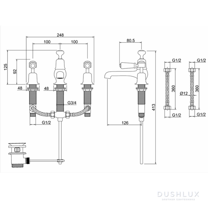 Burlington Bridge Смеситель для раковины с 3 отв., с автоматическим ...