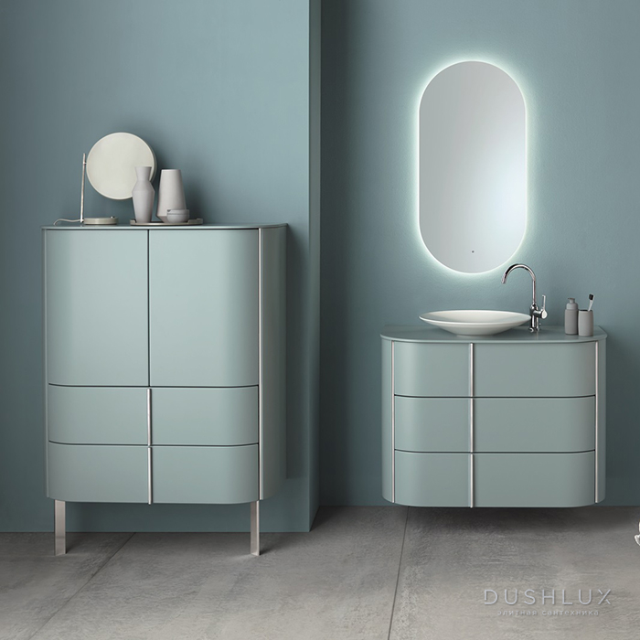 Фото Burgbad Lavo 2.0 Комплект подвесной мебели, 101х49х73см., с зеркалом LED подсветка по периметру, и напольный шкаф, цвет: Eisblau Softmatt