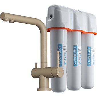 Omoikiri Nagano-P + Pure drop Lite Смеситель для кухни, на 1 отв., излив: 26.5см., в комплекте с фильтром, цвет: карамель