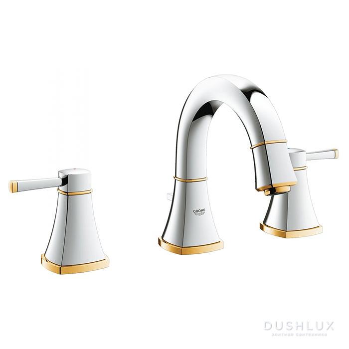 Фото Grohe Grandera, Смеситель для раковины на 3 отв, низ.изл, цвет: хром/золото