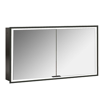Emco Prime Зеркальный шкаф 130см., с подсветкой LED Facelift встраив. модель, 2-дверки, IP 20, цвет черный зеркальная задняя стенка