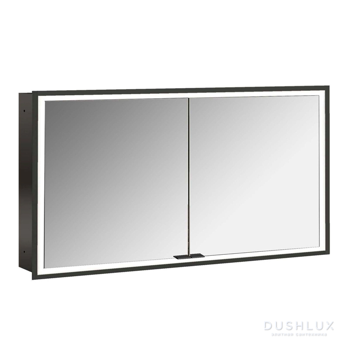 Фото Emco Prime Зеркальный шкаф 130см., с подсветкой LED Facelift встраив. модель, 2-дверки, IP 20, цвет черный зеркальная задняя стенка