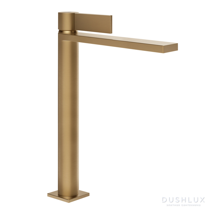 Фото Gessi Inverso Diamantato Смеситель для раковины, высокий, 1 отв., с донным клапаном "Stop&Go", цвет: Warm Bronze Br PVD