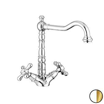 Emmevi Deco Old Смеситель для раковины, 1 отв., с донным клапаном, цвет: белый/золото