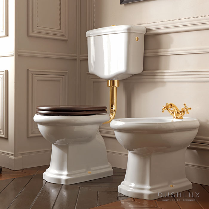 Kerasan Retro Унитаз 72х38.5см, слив в пол, цвет: белый/золото, 101001 ...