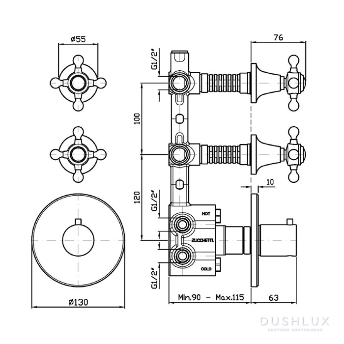 Zucchetti Agora Встроенный термостатический смеситель с 2 запорными ...