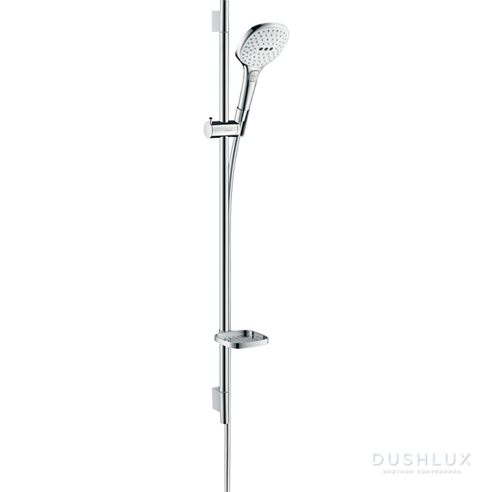 Фото Hansgrohe Raindance Select E Душевой набор: штанга 90см, ручной душ, 3jet (Rain, RainAir, WhirlAir), мыльница, шланг, цвет: белый/хром