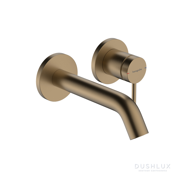 Фото Hansgrohe Tecturis S Смеситель для раковины однорычажный для скрытого монтажа настенный с изливом 16,5 см, цвет: шлифованое бронза