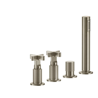Gessi Inciso Смеситель для ванны на 4 отверстия для наполнения через слив-перелив, переключатель, с ручным душем, цвет: finox