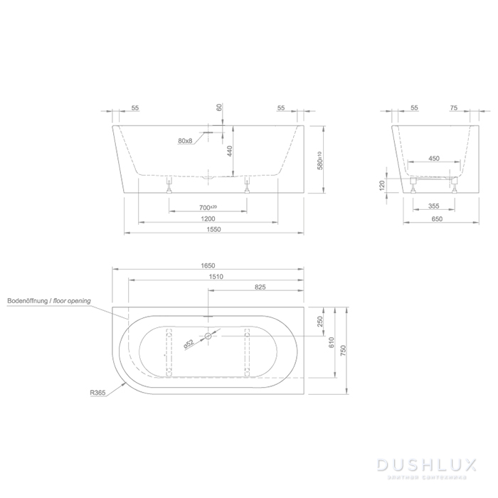 KNIEF Wall XS Corner L Ванна 165x75х58см., с щелевым переливом, без сл
