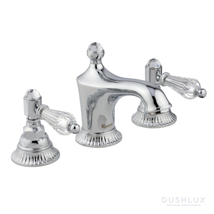 Фото Emmevi The One Atena Смеситель для раковины, 3 отверстия, прозрачные кристаллы Swarovski, цвет: хром
