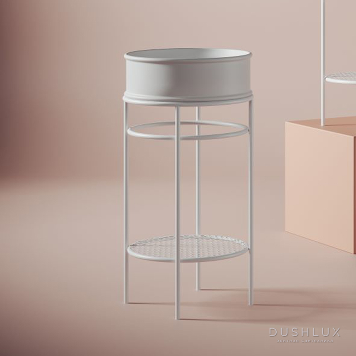 Фото Artceram VOGUE Металическая структура Ø44хh72,5см с раковиной Atelier без отв. под смеситель, с сетчатой полочкой, цвет: белый матовый