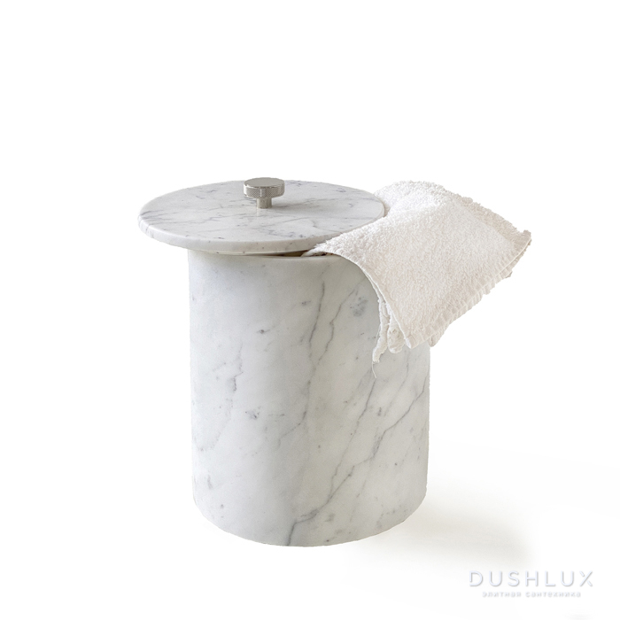 Фото 3SC Apuana 2.0 Урна с крышкой d20хh26 см, цвет: мрамор White Statuario/никель сатинированный полированный