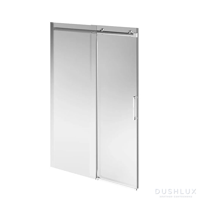Фото Kerama Marazzi Cristallo Душевая дверь 140x210см., раздвижная, с функцией soft close, цвет: брашированный никель