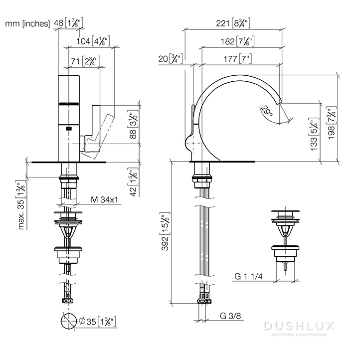 Dornbracht CYO Смеситель для раковины, на 1 отв., с донным клапаном ...