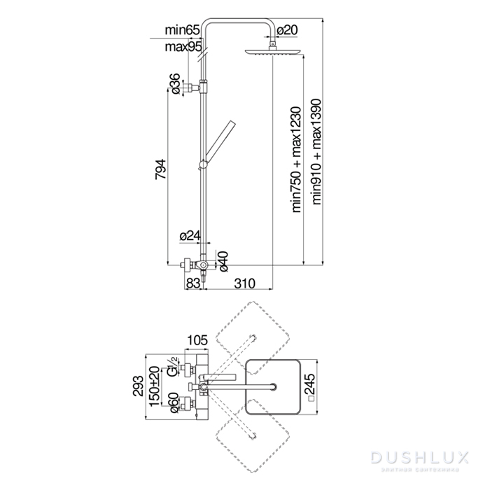 Nobili Seven Душевая стойка, с верхним душем 24.5х24.5см ...?