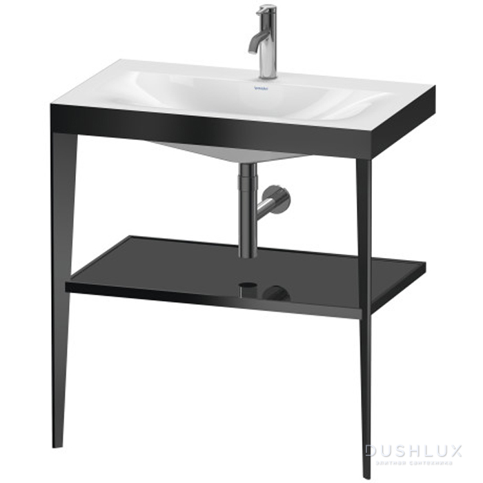 Фото Duravit XViu Консоль напольная, 80x48x85см с полкой, с раковиной без перелива, 1 отв., цвет: black matt/black high gloss lacquer