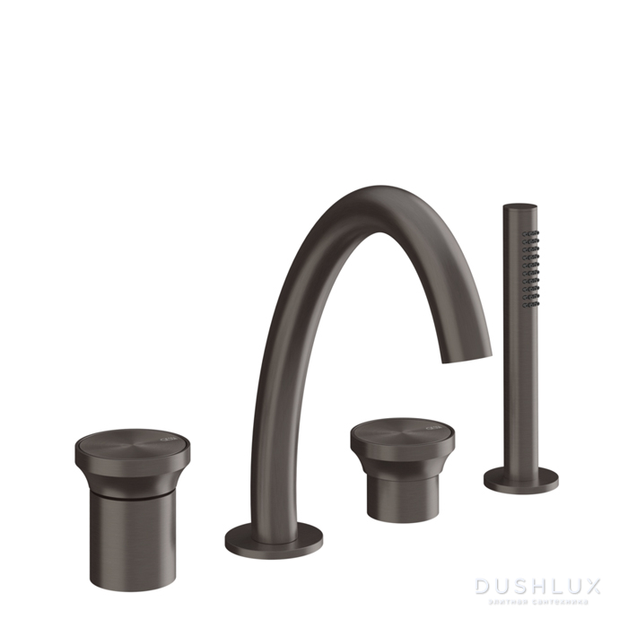 Фото Gessi Origini Смеситель для ванны, 4 отв., с ручной лейкой, цвет: Black Metal Brushed PVD