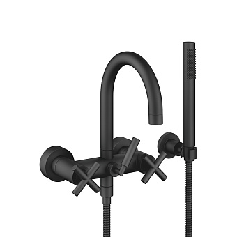 Dornbracht Tara. Смеситель для ванны, настенный, с ручным душем и держателем, цвет: чёрный матовый