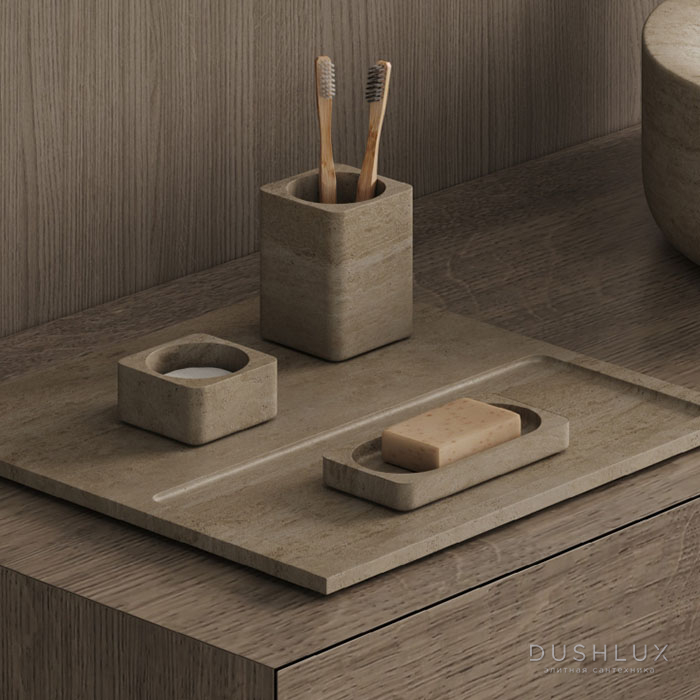 Фото Dea Design Marble Контейнер для ватных дисков, настольный, из мрамора, 8x8хh4см., цвет: Travertine