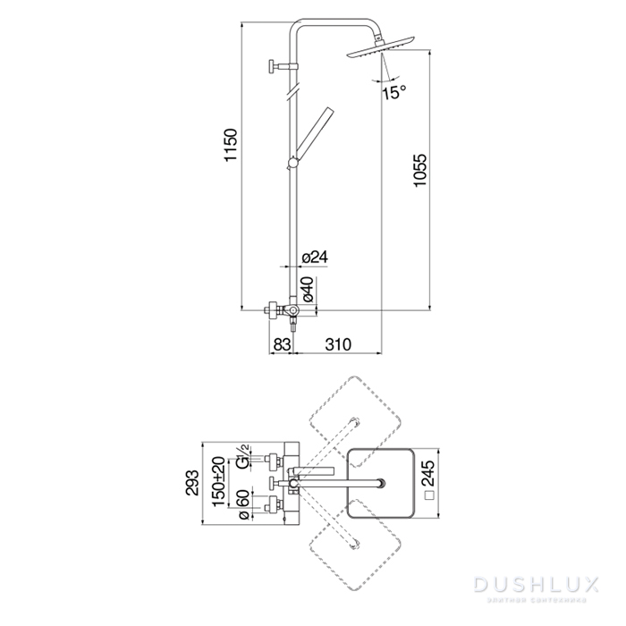 Nobili Seven Душевая стойка, с верхним душем 24.5х24.5см ...