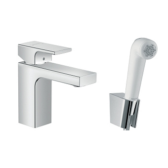 Hansgrohe Vernis Shape Набор для биде: смеситель для раковины на 1 отв, излив 110мм, h92мм, душ бидетте с держателем и шланг 1,6м, цвет: хром