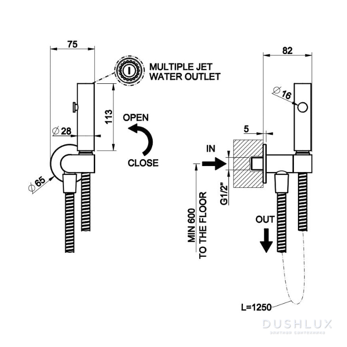 Gessi Eleganza Гигиенический душ с настенным держателем, подводом воды ...