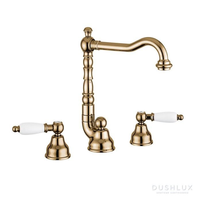 Фото Emmevi Deco Ceramic Смеситель для раковины (излив 18.3 см), на 3 отверстия, с донным клапаном, цвет: бронза